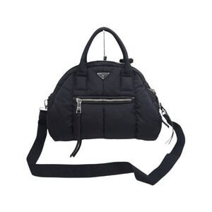 PRADA TESSUTO BOMBER Boston Bag Shoulder Handle Black